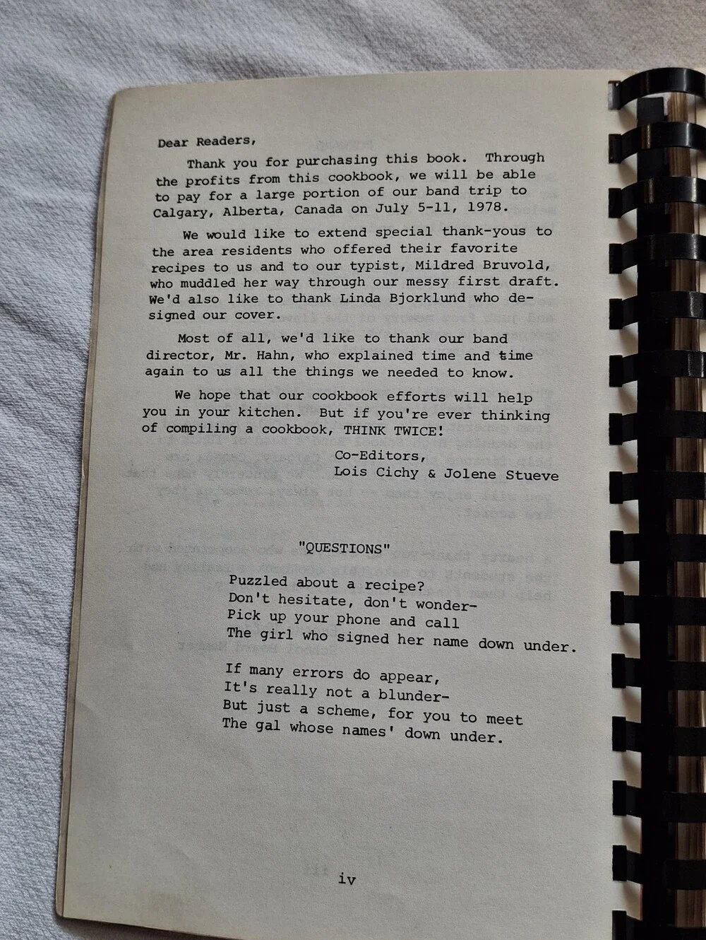 Vintage 1978 Musical Munchies Cookbook- Henning High School Marching Band